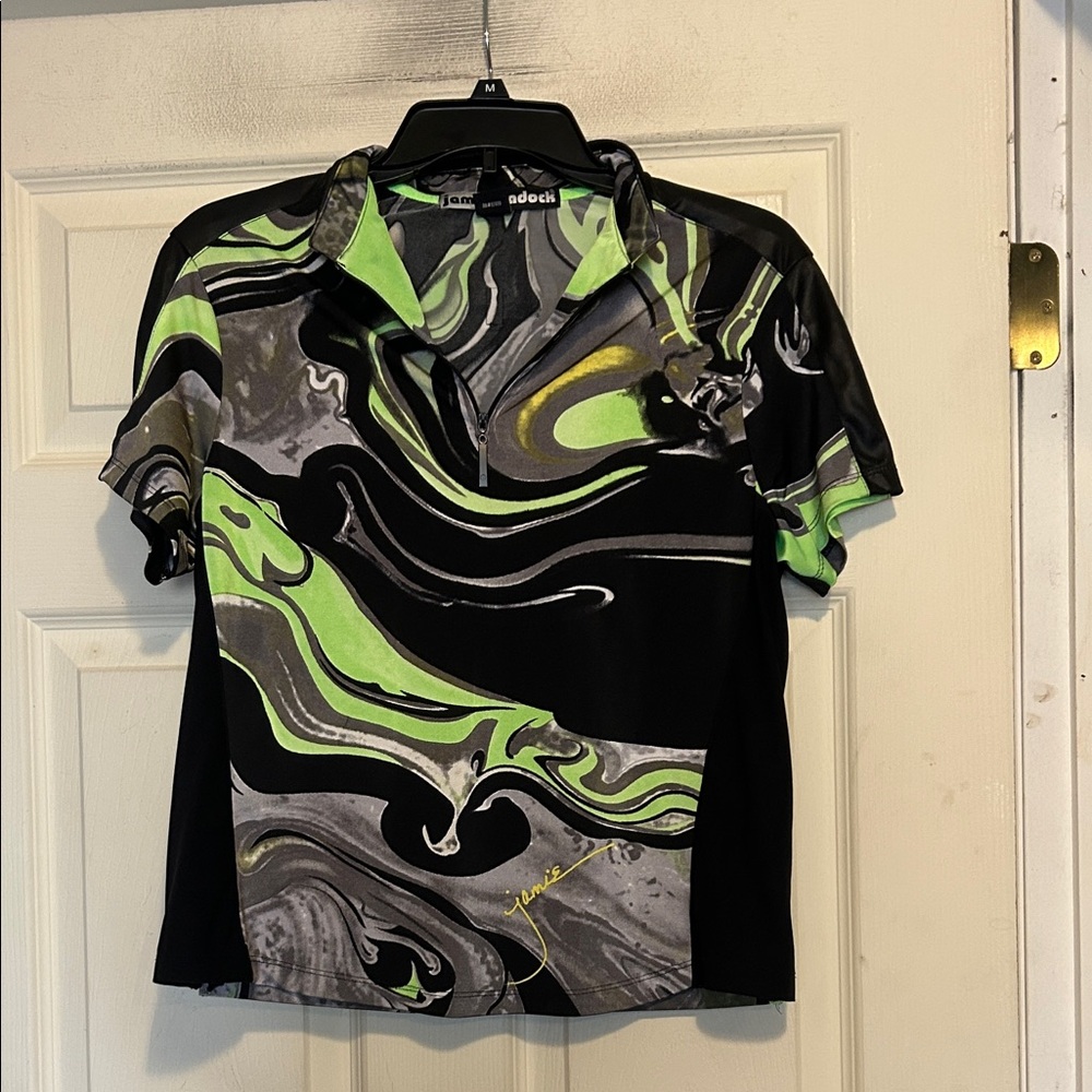 Jamie Sadock Short Sleeve Golf Polo Shirt Size Small Black Gray Neon Green